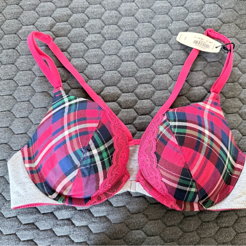 Victoria's Secret Red and Gray Plaid Bra 34B